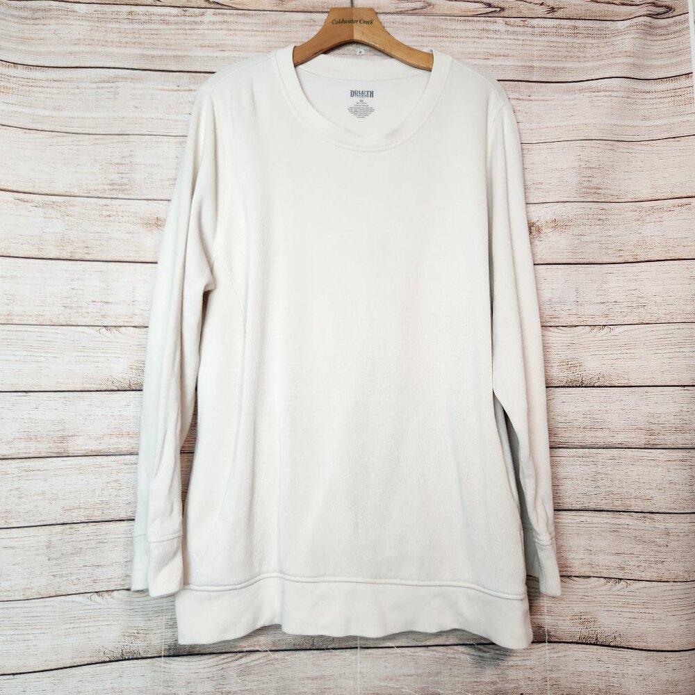 Duluth Trading Co Men's 2XL Crew Neck Sweatshirt Pullover Cream Front Pockets